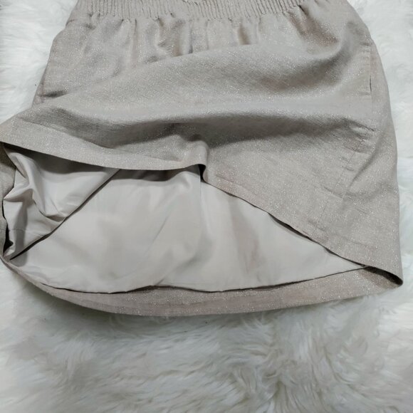 J.Crew Twee Linen Blend Metallic Champagne Elastic Waist Lined Mini Skirt Size 6 - Picture 9 of 10